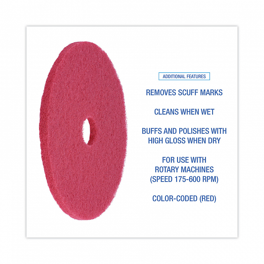 Buffing Floor Pads, 20" Diameter, Red, 5/Carton (4020RED)