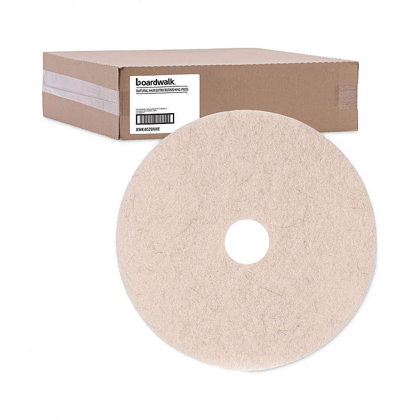 Natural Hog Hair Burnishing Floor Pads, 20" Diameter, Tan, 5/Carton (4020NHE)