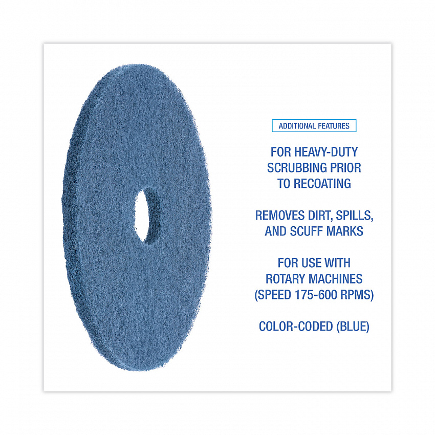 Scrubbing Floor Pads, 20" Diameter, Blue, 5/Carton (4020BLU)
