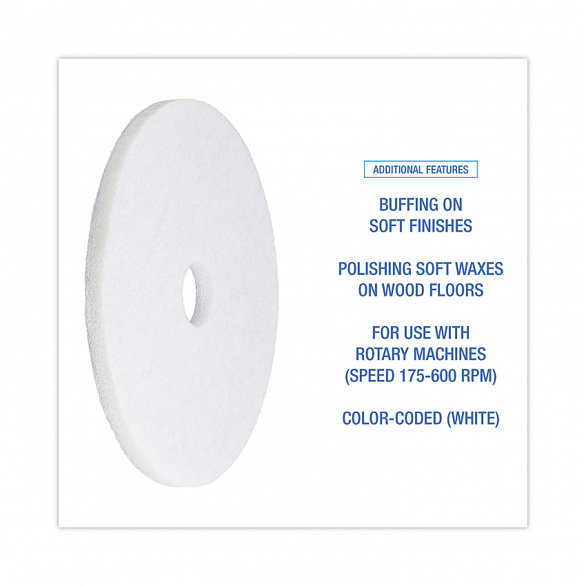 Polishing Floor Pads, 19" Diameter, White, 5/Carton (4019WHI)