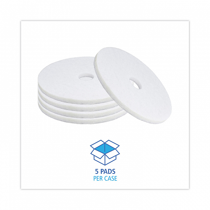 Polishing Floor Pads, 19" Diameter, White, 5/Carton (4019WHI)