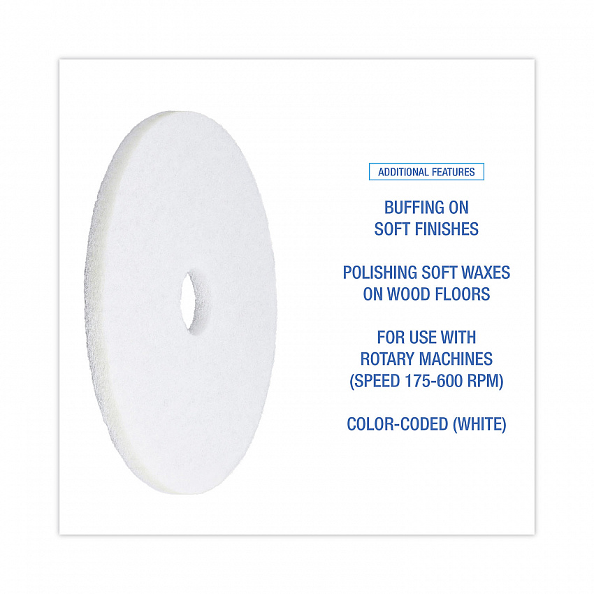 Polishing Floor Pads, 18" Diameter, White, 5/Carton (4018WHI)