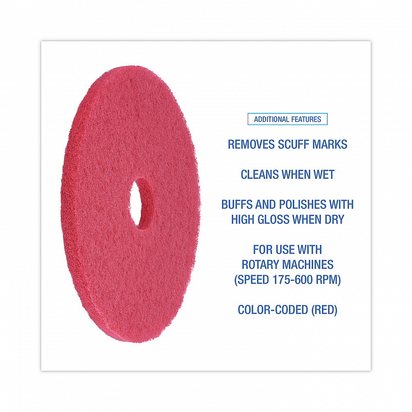 Buffing Floor Pads, 18" Diameter, Red, 5/Carton (4018RED)