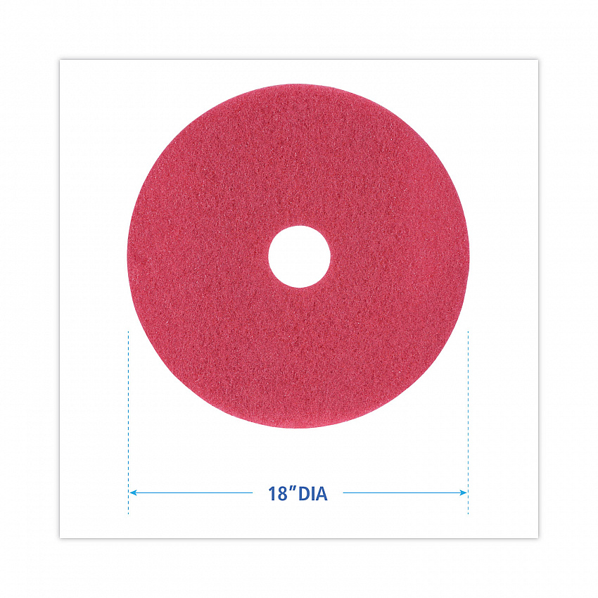 Buffing Floor Pads, 18" Diameter, Red, 5/Carton (4018RED)