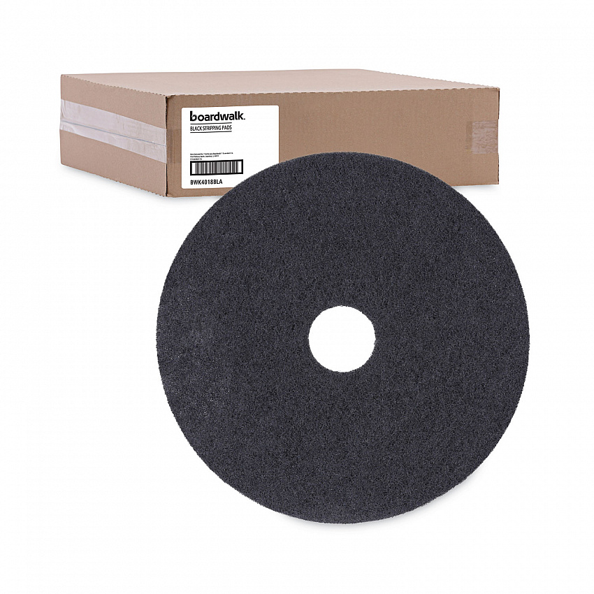 Stripping Floor Pads, 18" Diameter, Black, 5/Carton (4018BLA)