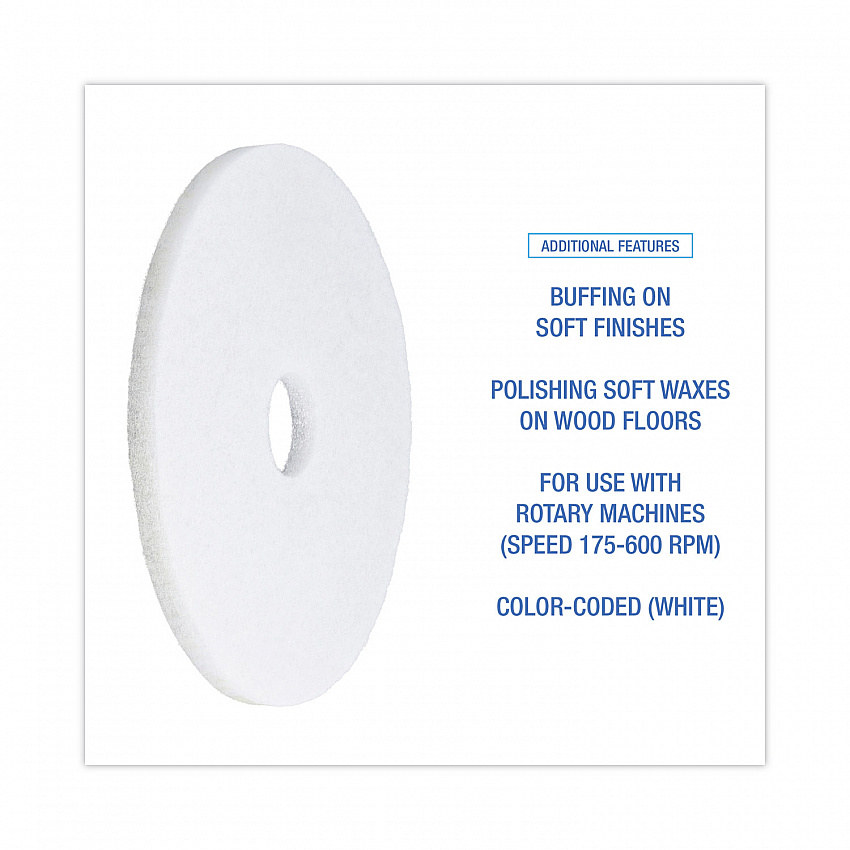 Polishing Floor Pads, 17" Diameter, White, 5/Carton (4017WHI)