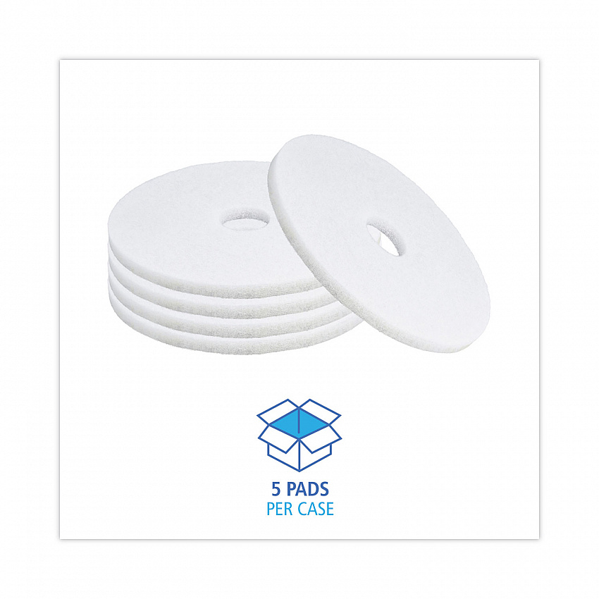 Polishing Floor Pads, 17" Diameter, White, 5/Carton (4017WHI)