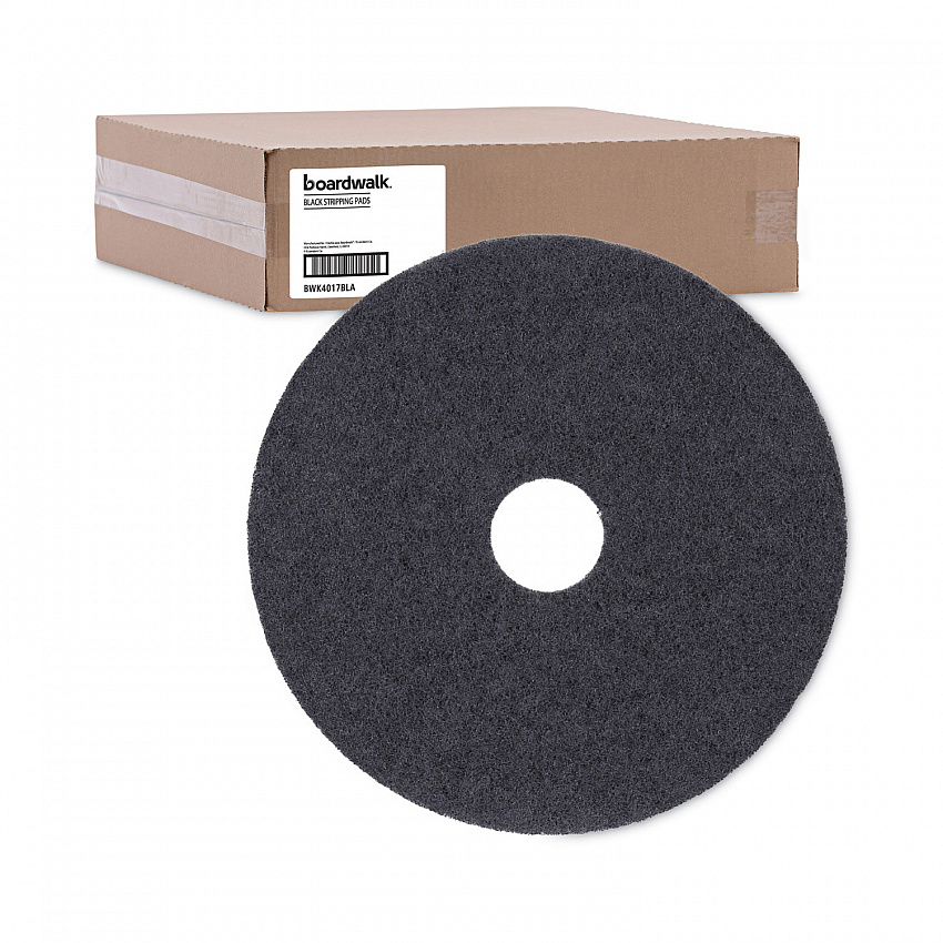 Stripping Floor Pads, 17" Diameter, Black, 5/Carton (4017BLA)