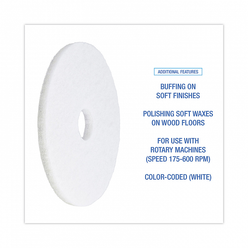 Polishing Floor Pads, 16" Diameter, White, 5/Carton (4016WHI)