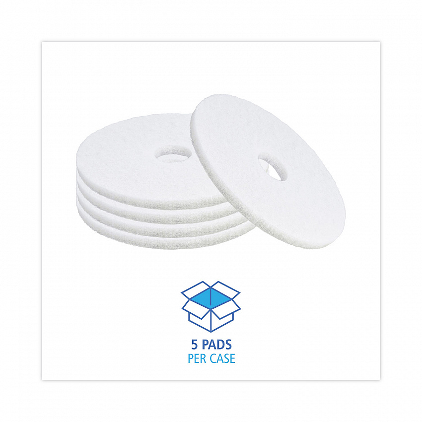 Polishing Floor Pads, 16" Diameter, White, 5/Carton (4016WHI)
