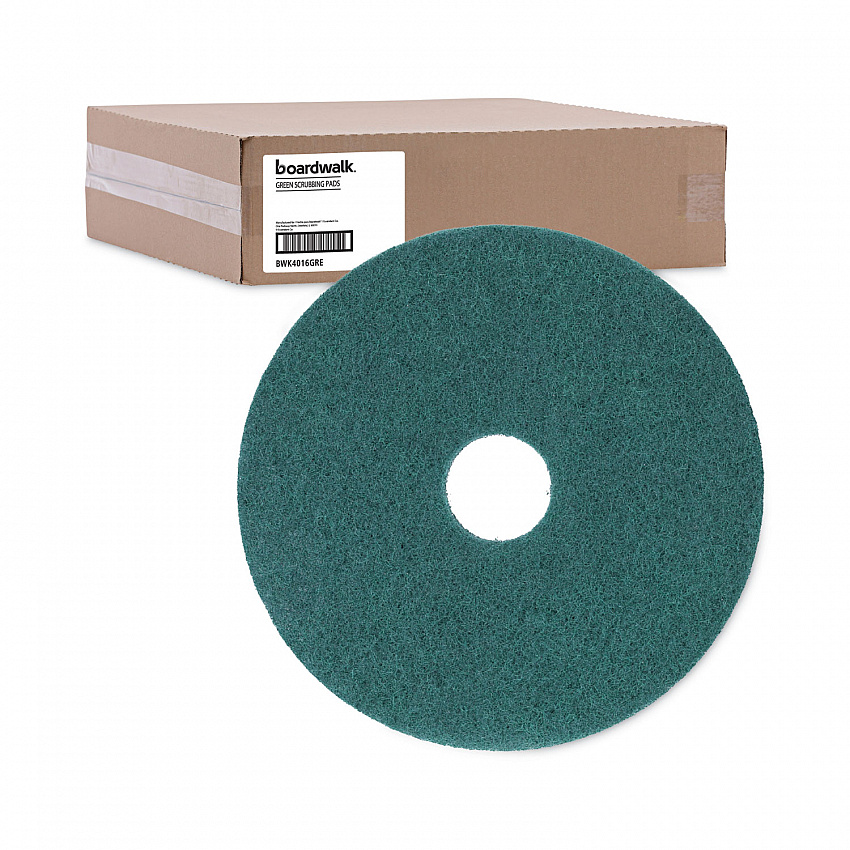 Heavy-Duty Scrubbing Floor Pads, 16" Diameter, Green, 5/Carton (4016GRE)