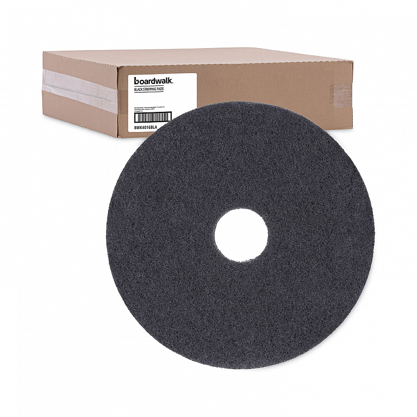 Stripping Floor Pads, 16" Diameter, Black, 5/Carton (4016BLA)