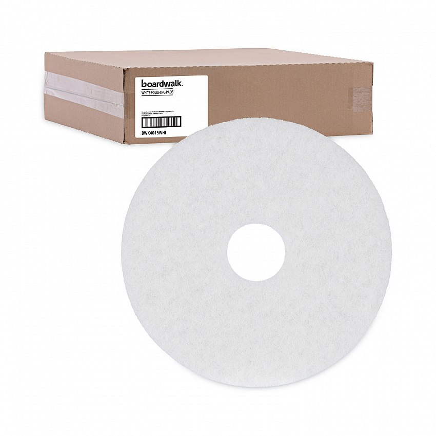 Polishing Floor Pads, 15" Diameter, White, 5/Carton (4015WHI)