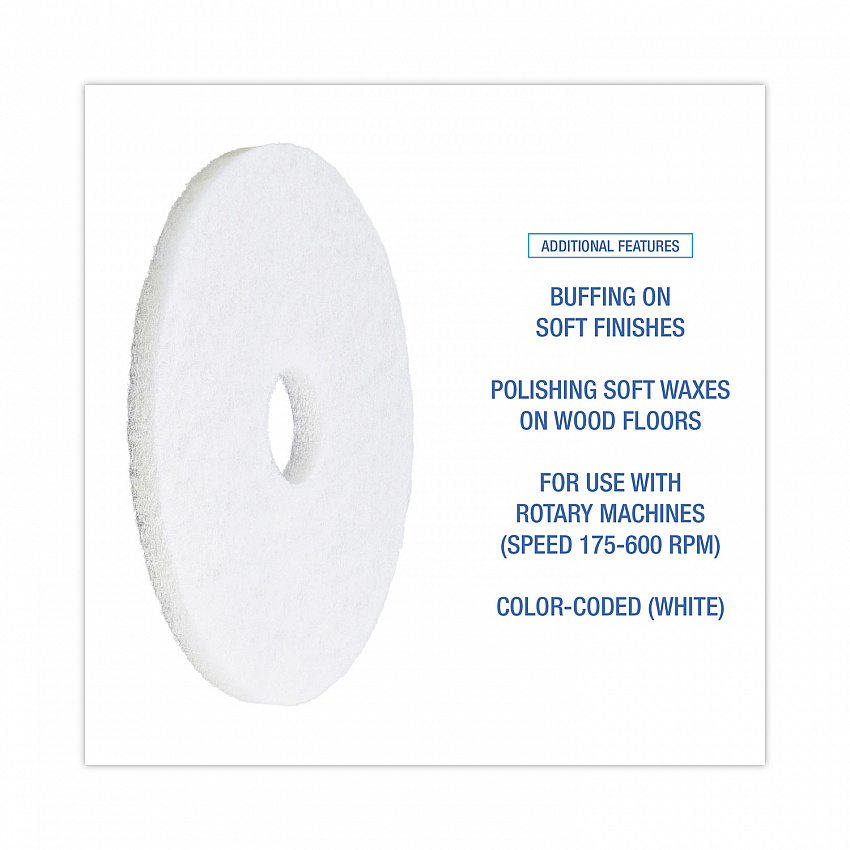 Polishing Floor Pads, 15" Diameter, White, 5/Carton (4015WHI)