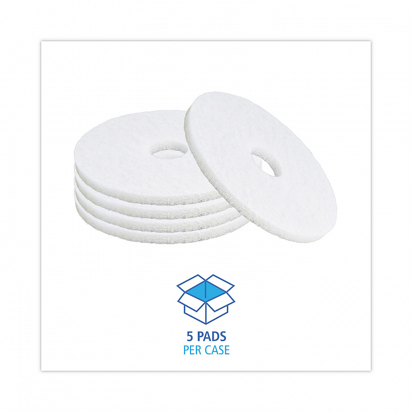 Polishing Floor Pads, 15" Diameter, White, 5/Carton (4015WHI)