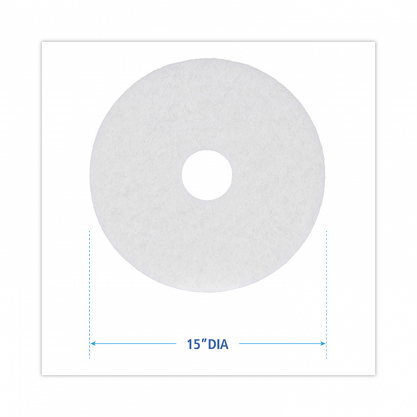 Polishing Floor Pads, 15" Diameter, White, 5/Carton (4015WHI)