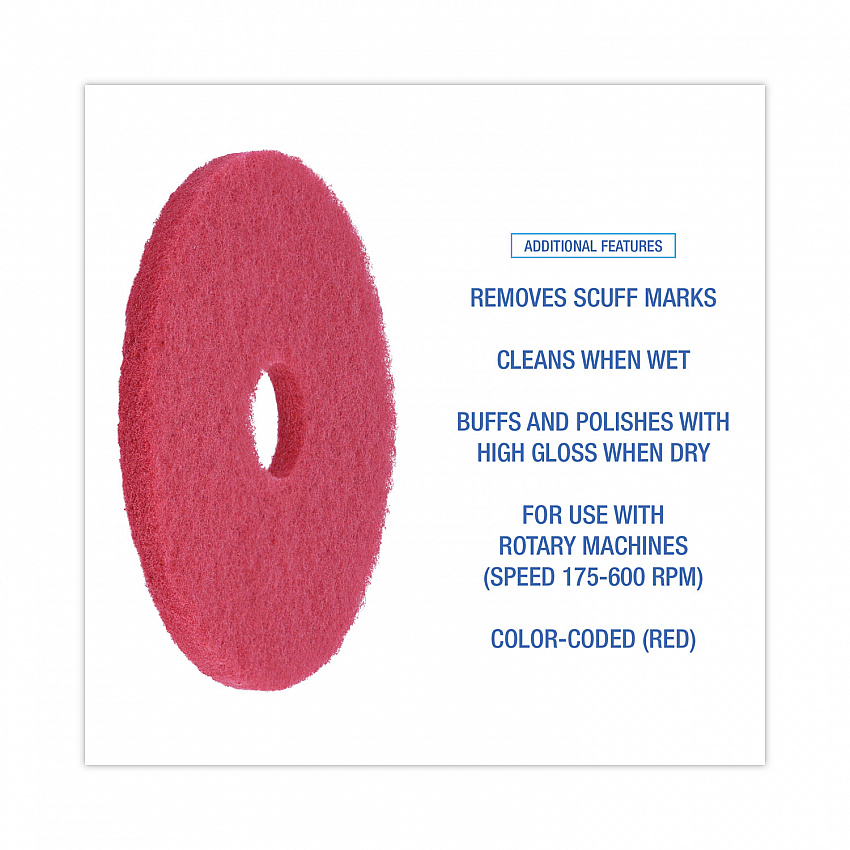Buffing Floor Pads, 15" Diameter, Red, 5/Carton (4015RED)