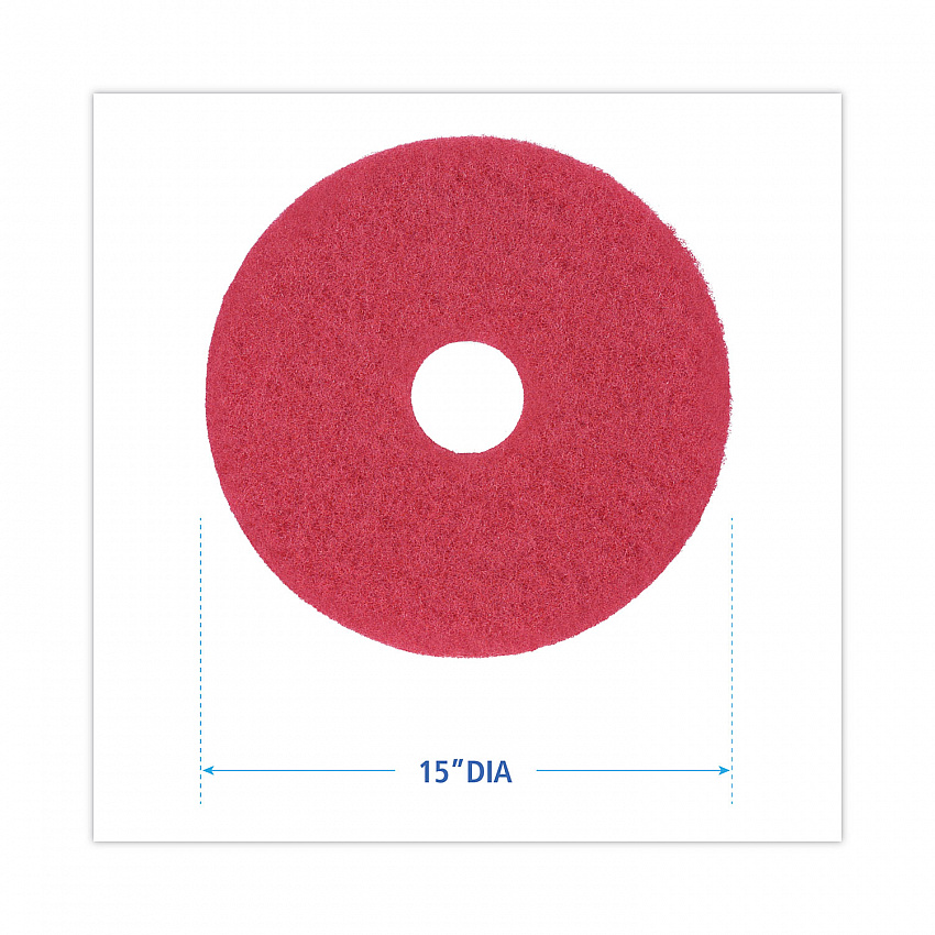 Buffing Floor Pads, 15" Diameter, Red, 5/Carton (4015RED)