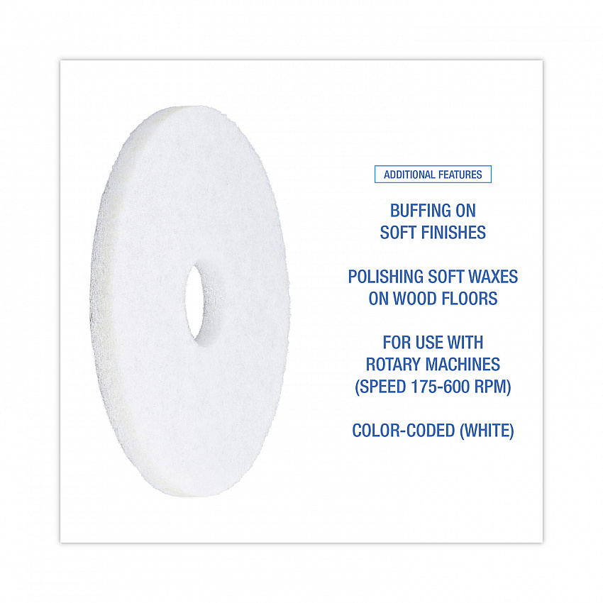 Polishing Floor Pads, 14" Diameter, White, 5/Carton (4014WHI)