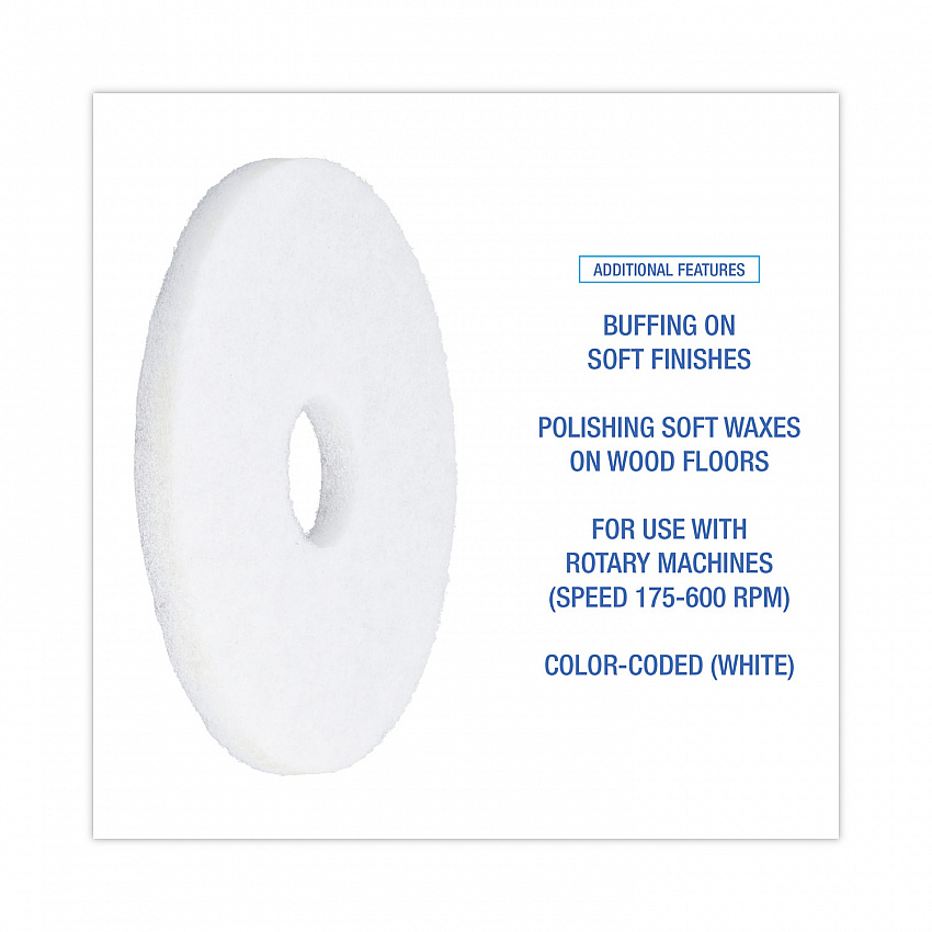 Polishing Floor Pads, 13" Diameter, White, 5/Carton (4013WHI)
