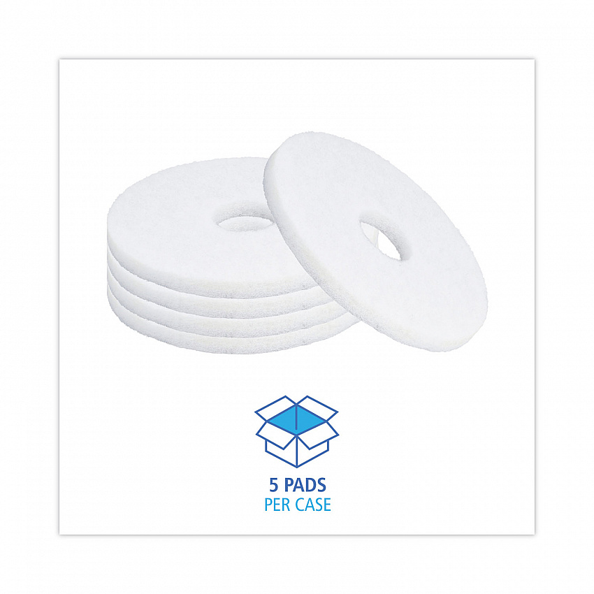 Polishing Floor Pads, 13" Diameter, White, 5/Carton (4013WHI)