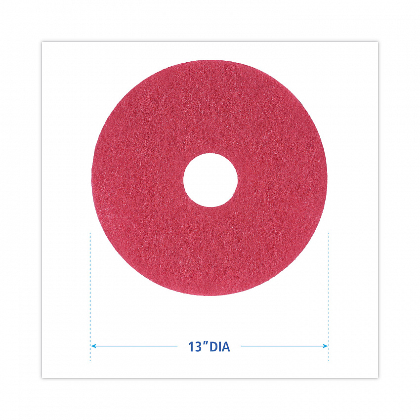 Buffing Floor Pads, 13" Diameter, Red, 5/Carton (4013RED)