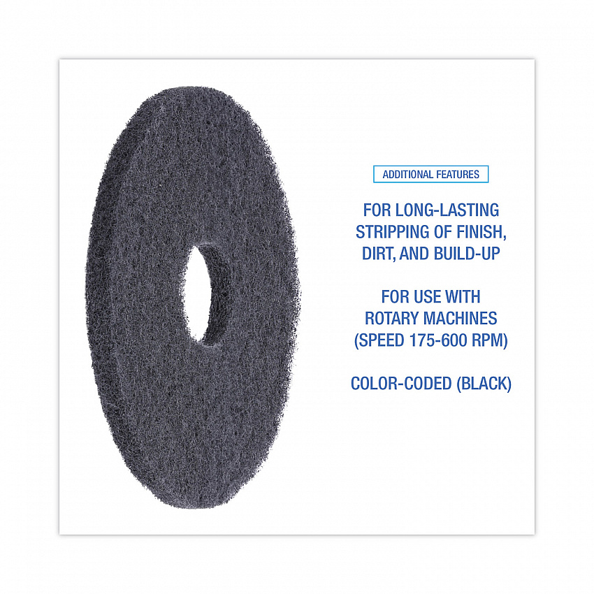 Stripping Floor Pads, 13" Diameter, Black, 5/Carton (4013BLA)