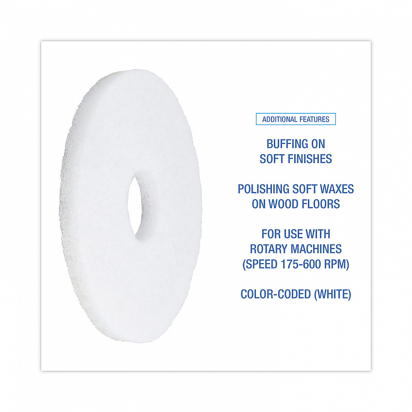 Polishing Floor Pads, 12" Diameter, White, 5/Carton (4012WHI)