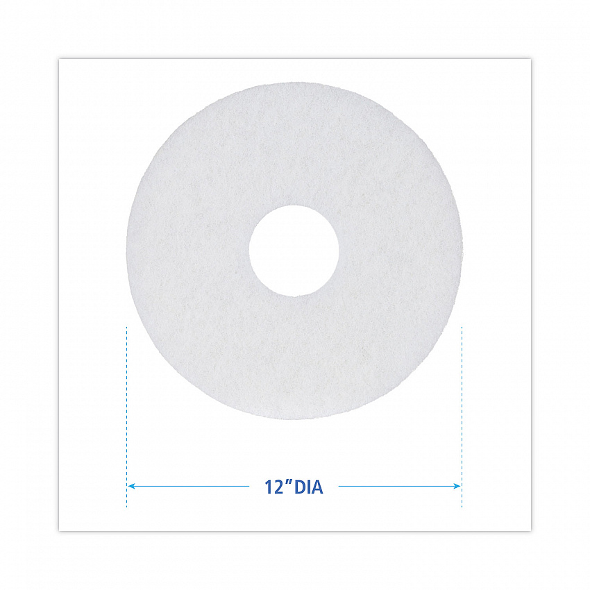 Polishing Floor Pads, 12" Diameter, White, 5/Carton (4012WHI)