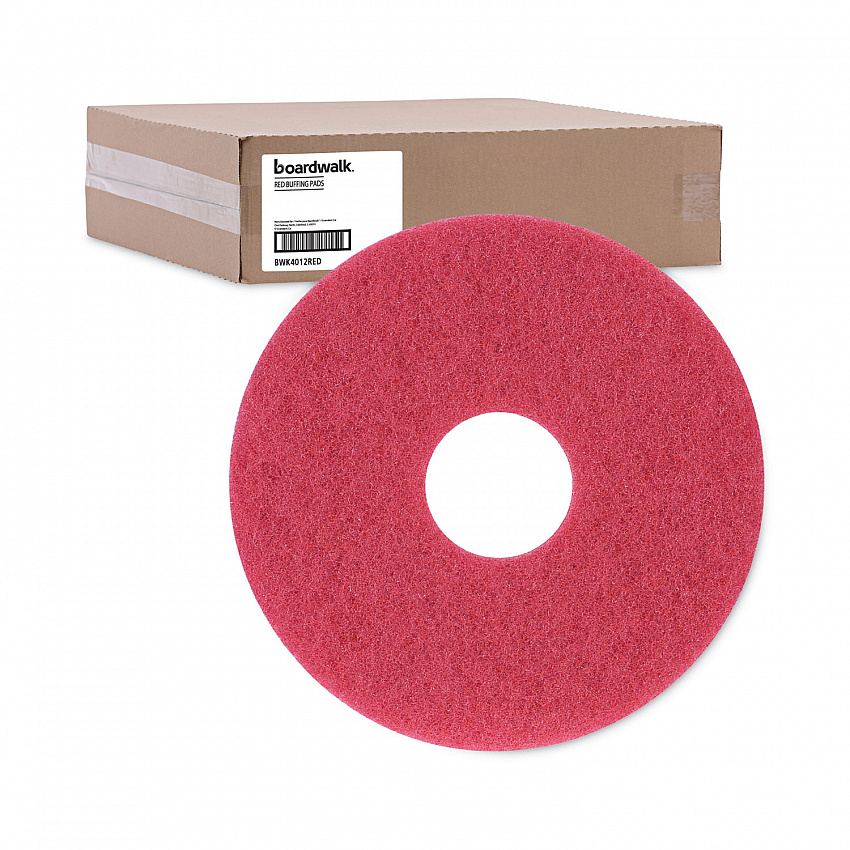 Buffing Floor Pads, 12" Diameter, Red, 5/Carton (4012RED)