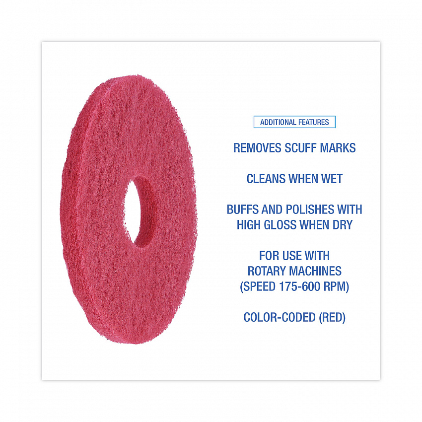 Buffing Floor Pads, 12" Diameter, Red, 5/Carton (4012RED)