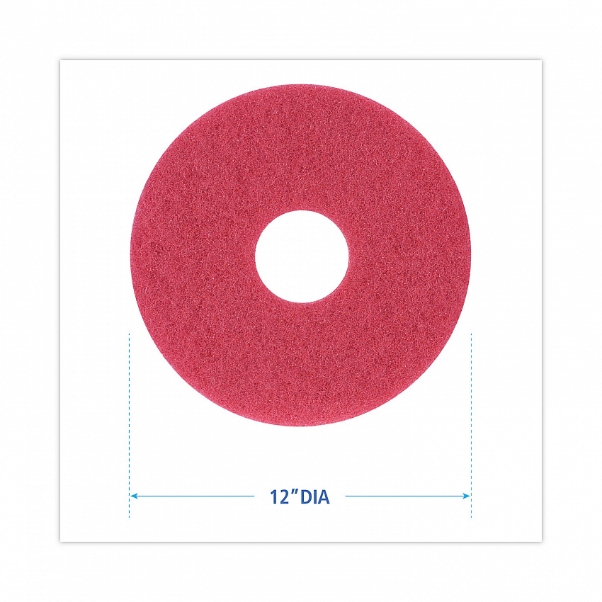 Buffing Floor Pads, 12" Diameter, Red, 5/Carton (4012RED)
