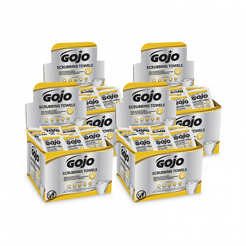 Scrubbing Towels in Counter Display, Hand Cleaning, 12.25 x 10.5, Fresh Citrus, 4 Boxes, 80 Individually Wrapped Wipes/Carton (638004)