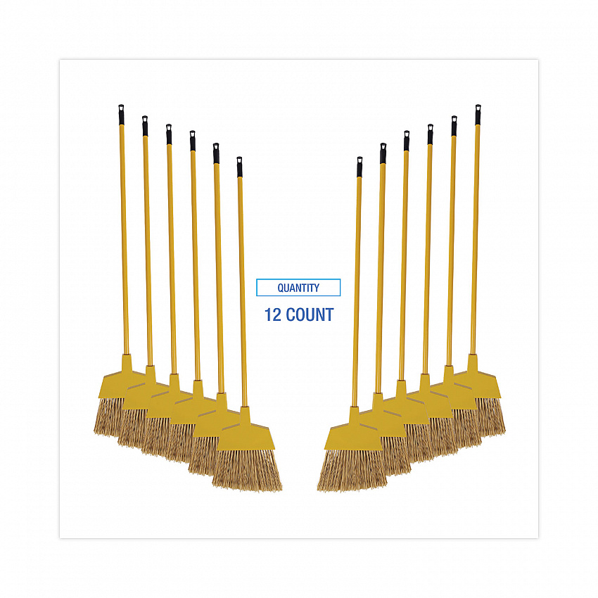 Poly Bristle Angler Broom, 53" Length, Yellow, 12/Carton (932M)
