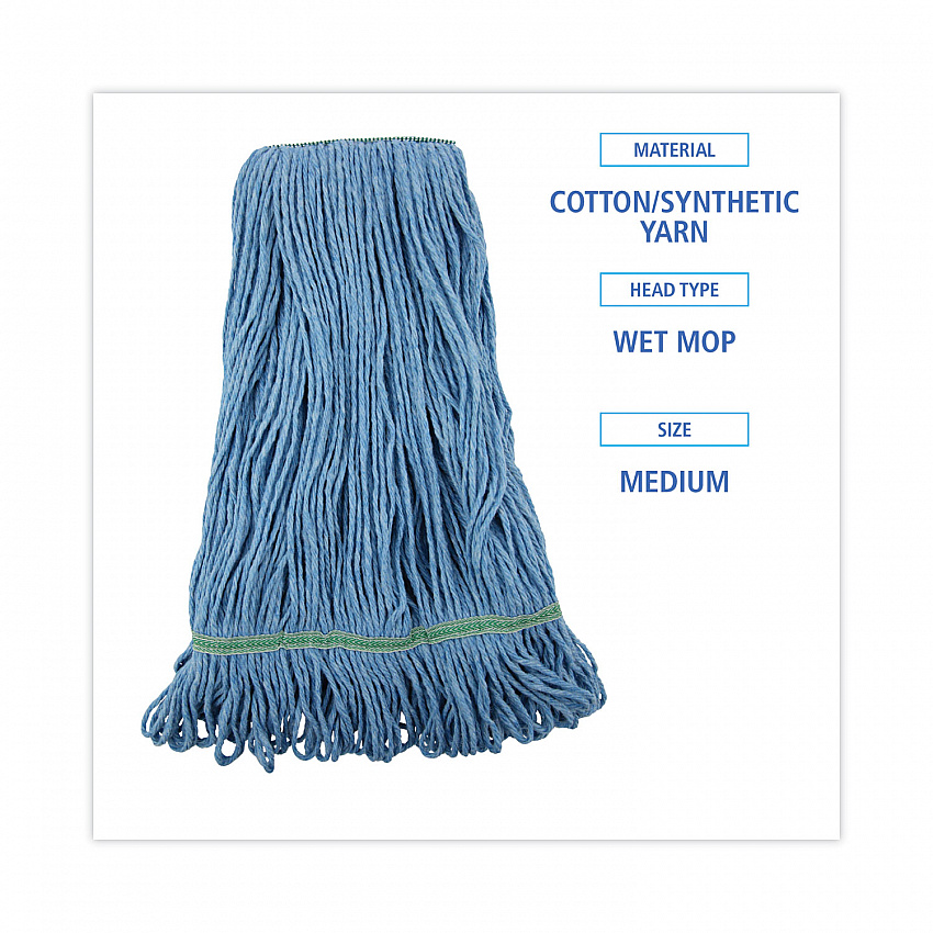 Super Loop Wet Mop Head, Cotton/Synthetic Fiber, 1" Headband, Medium Size, Blue (502BLNB)