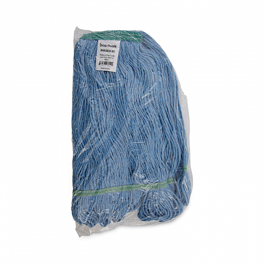 Super Loop Wet Mop Head, Cotton/Synthetic Fiber, 1" Headband, Medium Size, Blue (502BLNB)