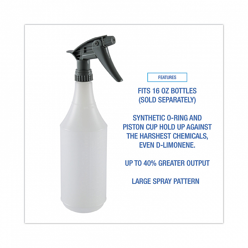 Chemical-Resistant Trigger Sprayer 320CR, 7.25" Tube, Fits 16 oz Bottles, Gray, 24/Carton (72108)