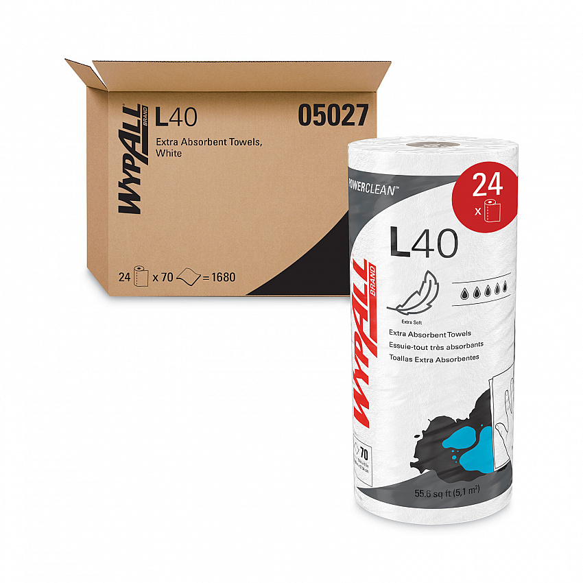 L40 Towels, Small Roll, 10.4 x 11, White, 70/Roll, 24 Rolls/Carton (05027)