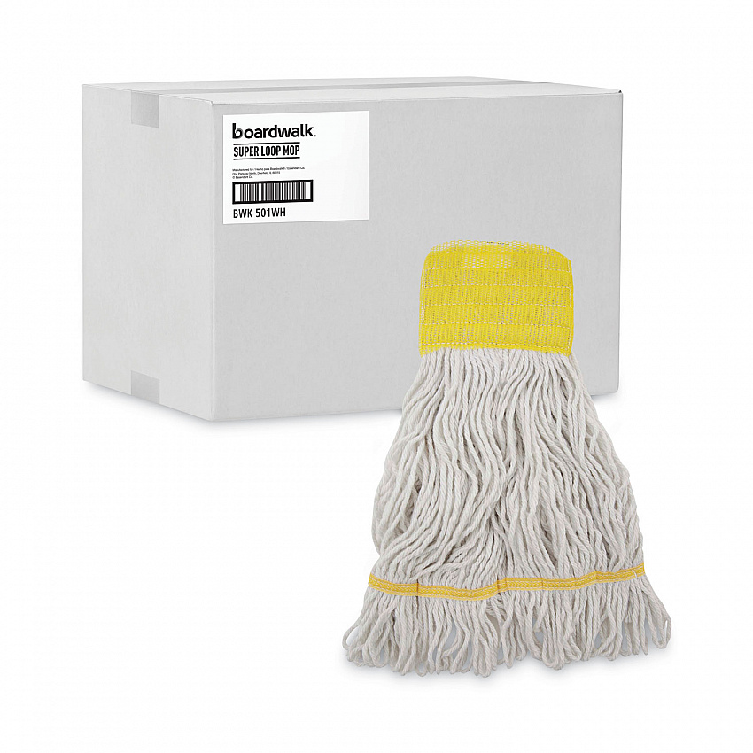 Super Loop Wet Mop Head, Cotton/Synthetic Fiber, 5" Headband, Small Size, White, 12/Carton (501WH)