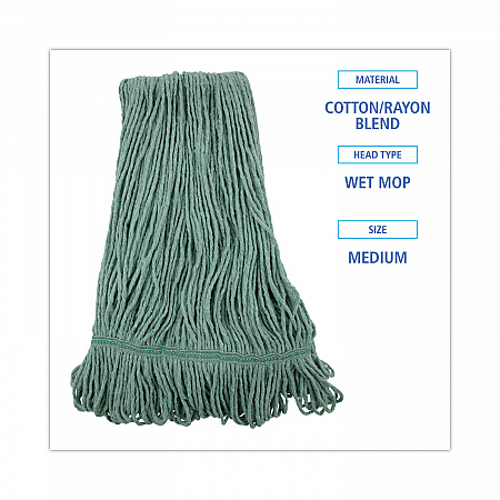 Narrowband Looped-End Mop Head, Premium Standard Head, Cotton/Rayon Fiber, Medium, Green, 12/Carton (502GNNB)