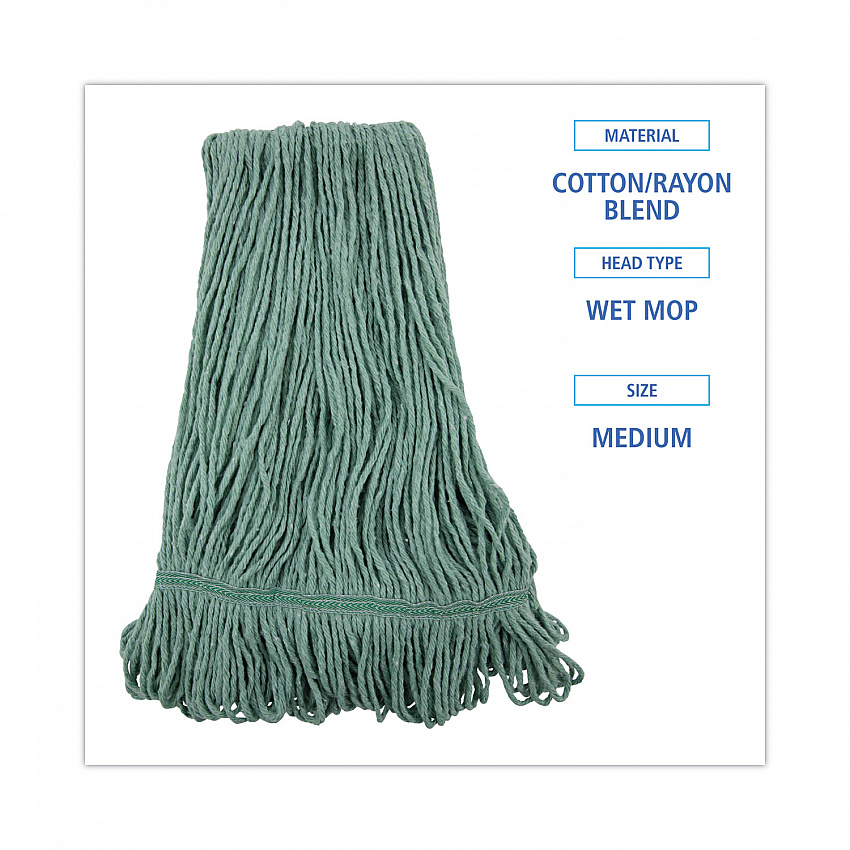 Narrowband Looped-End Mop Head, Premium Standard Head, Cotton/Rayon Fiber, Medium, Green, 12/Carton (502GNNB)