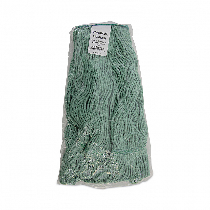 Narrowband Looped-End Mop Head, Premium Standard Head, Cotton/Rayon Fiber, Medium, Green, 12/Carton (502GNNB)