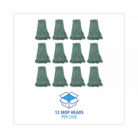 Narrowband Looped-End Mop Head, Premium Standard Head, Cotton/Rayon Fiber, Medium, Green, 12/Carton (502GNNB)