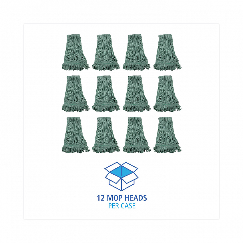 Narrowband Looped-End Mop Head, Premium Standard Head, Cotton/Rayon Fiber, Medium, Green, 12/Carton (502GNNB)