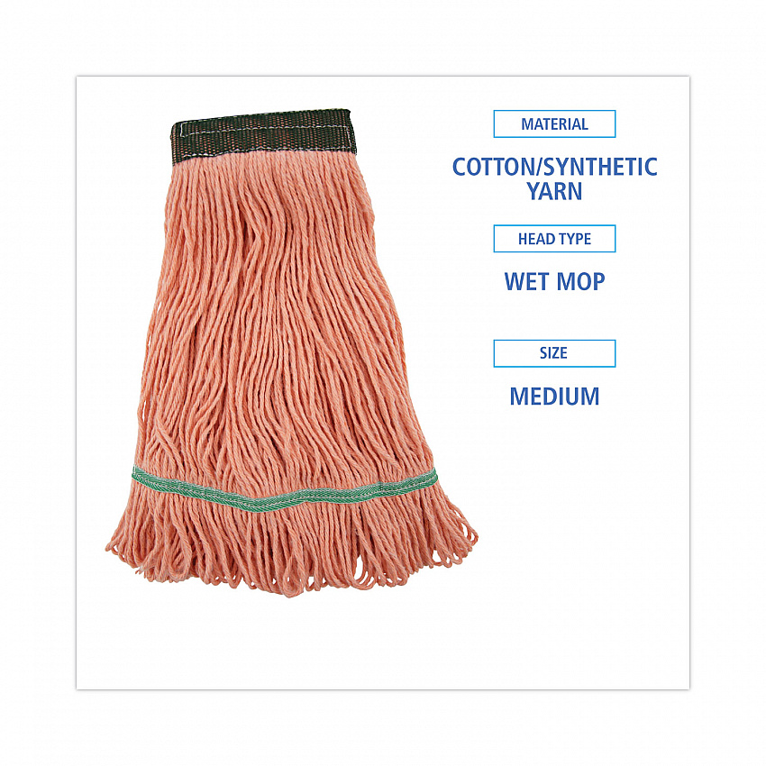 Super Loop Wet Mop Head, Cotton/Synthetic Fiber, 5" Headband, Medium Size, Orange, 12/Carton (502OR)