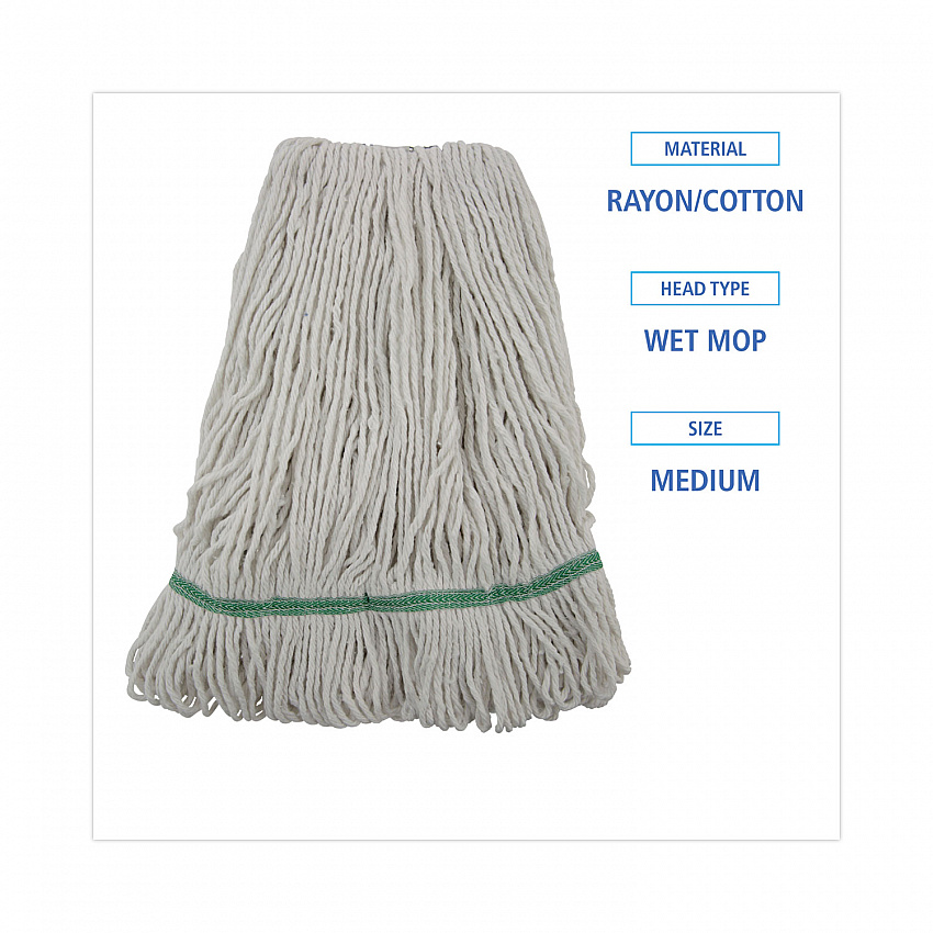 Narrowband Looped-End Mop Head, Premium Standard Head, Cotton/Rayon /Synthetic Fiber, Medium, White (502WHNB)