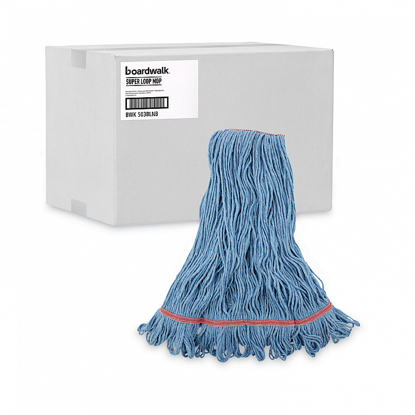 Super Loop Wet Mop Head, Cotton/Synthetic Fiber, 1" Headband, Large Size, Blue, 12/Carton (503BLNB)