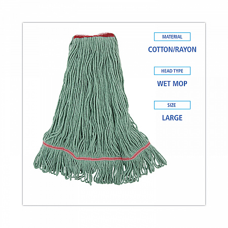 Narrowband Looped-End Mop Head, Premium Standard Head, Cotton/Rayon/Synthetic Fiber, Large, Green (503GNNB)