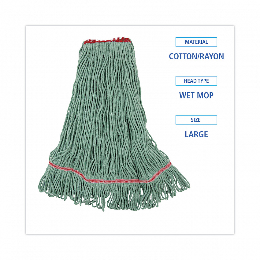Narrowband Looped-End Mop Head, Premium Standard Head, Cotton/Rayon/Synthetic Fiber, Large, Green (503GNNB)