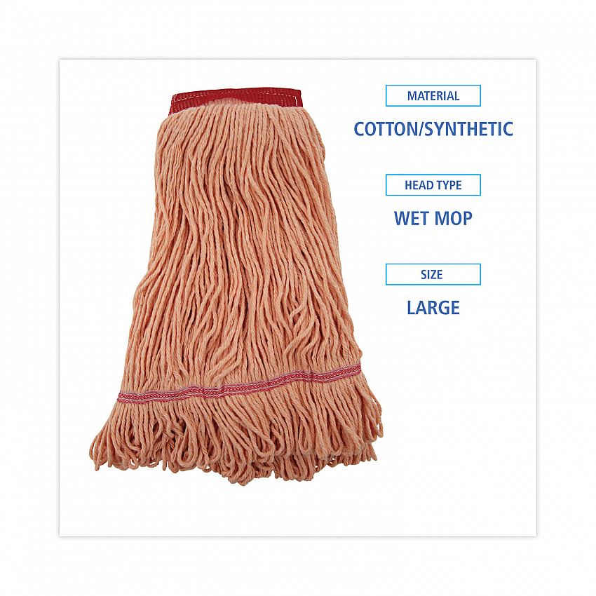 Super Loop Wet Mop Head, Cotton/Synthetic Fiber, 5" Headband, Large Size, Orange, 12/Carton (503OR)
